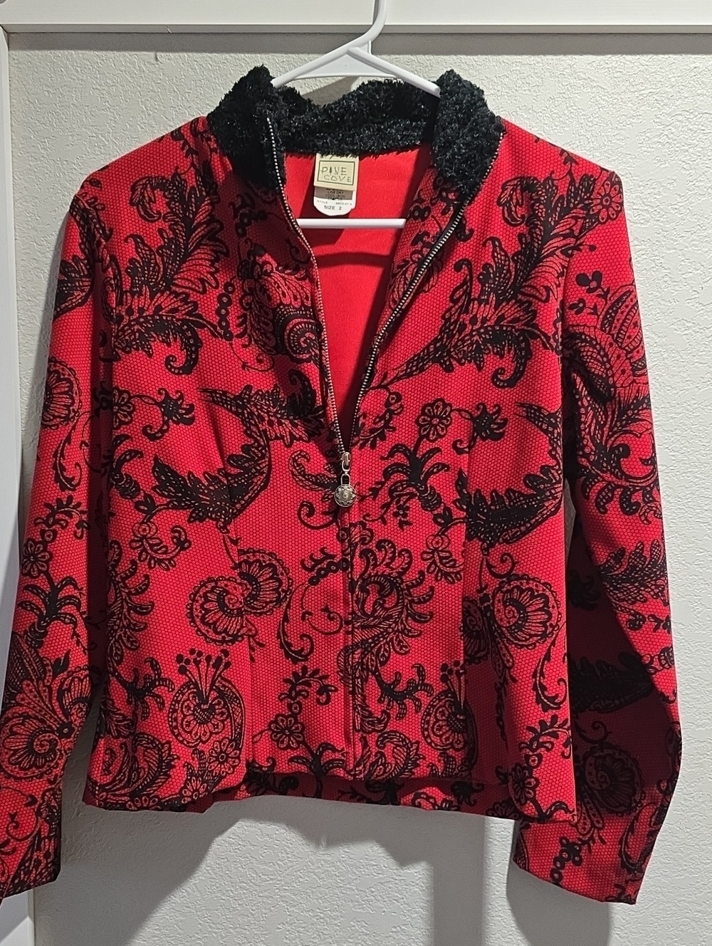 Red Floral Zip-Front Jacket